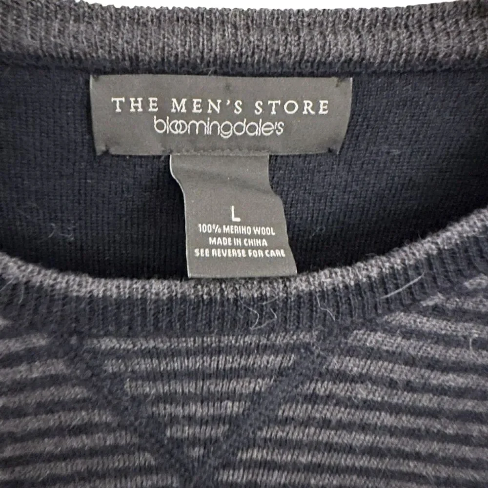 The Men's Store Bloomingdale's‎ Grey and Blue Striped 100% Merino Wool Size L